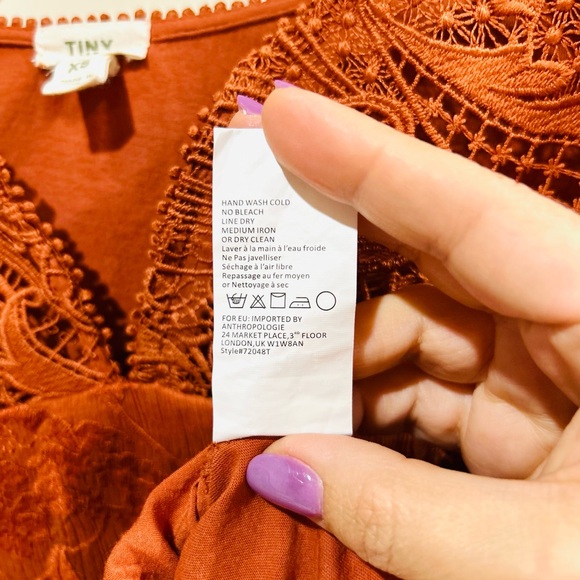 {Anthropologie | Tiny} Orange Lace Long Sleeve Blouse - Picture 12 of 15